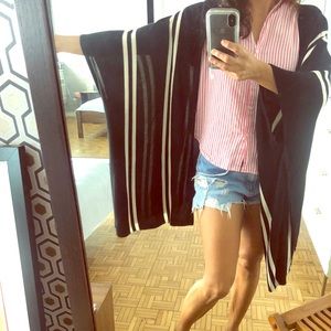 California vibes black and white stripe poncho
